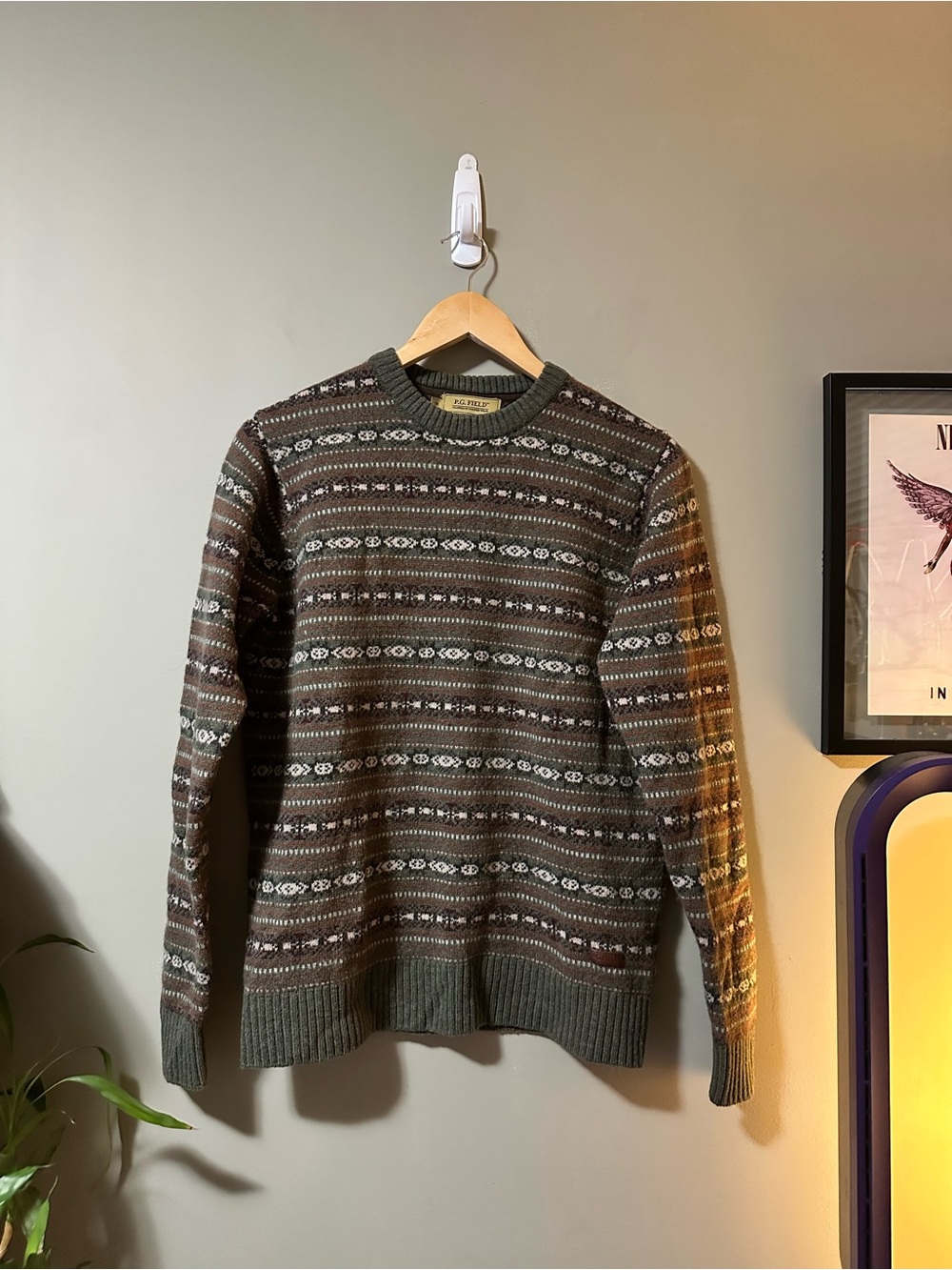 Women’s Wool Brown Patterned Crewneck Sweater